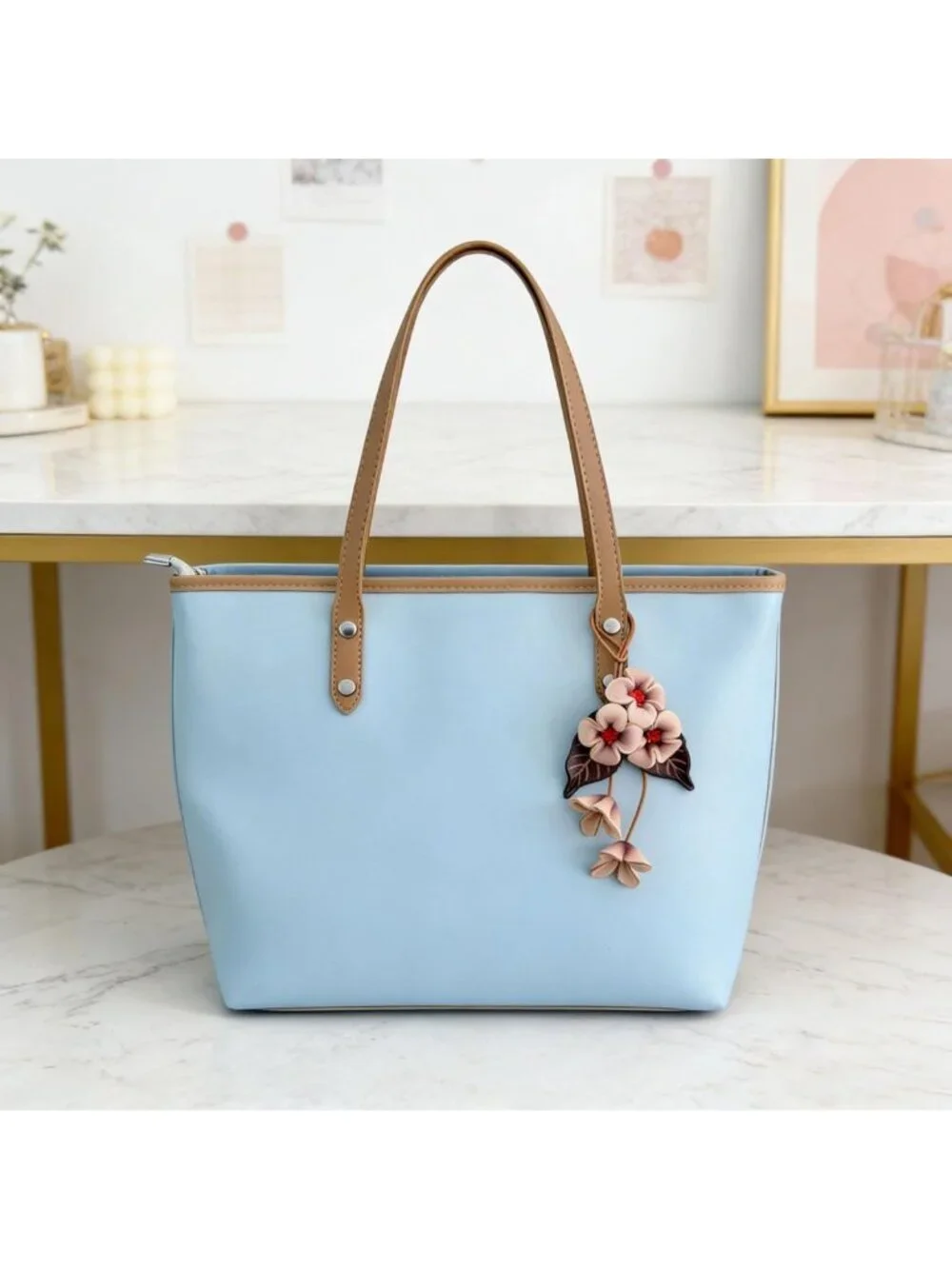 Boho Genuine Leather Flower Keychain | Cute Handbag & Purse Charms for Women